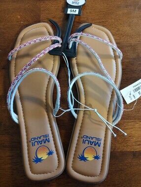 Maui Island Strappy Pink Multi-Glitter Flat Sandals